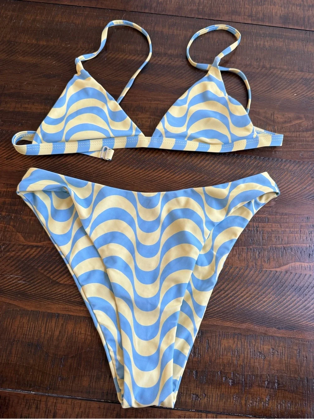 Blue and yellow Wave Print Bikini Set
